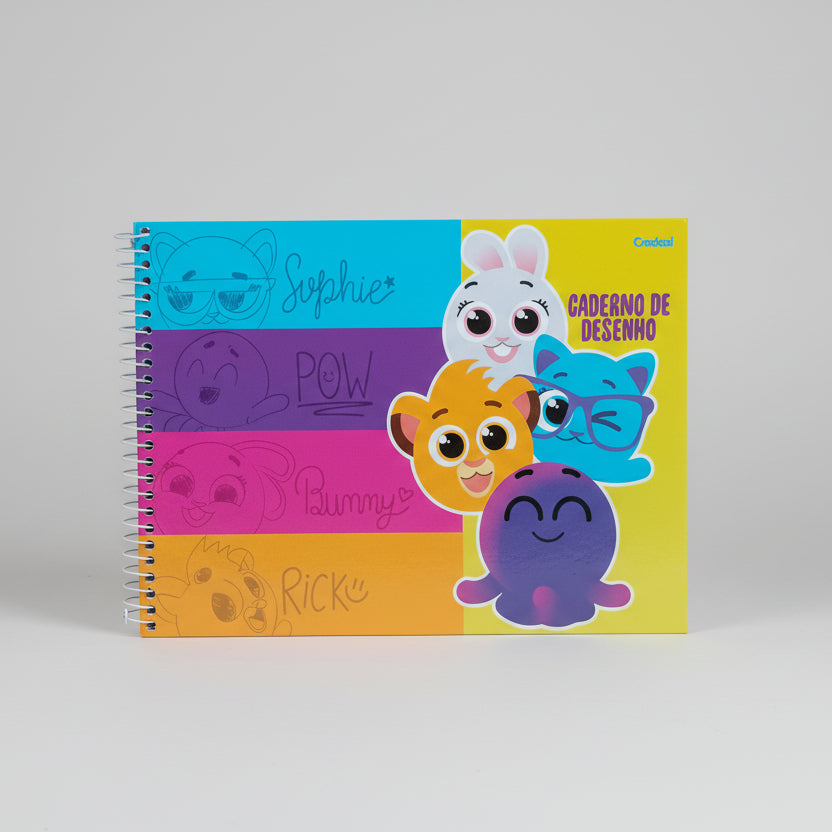Caderno de Desenho Bolofofos Credeal – Capa Dura, 80 Folhas, Sem Pauta, 275 x 200 mm