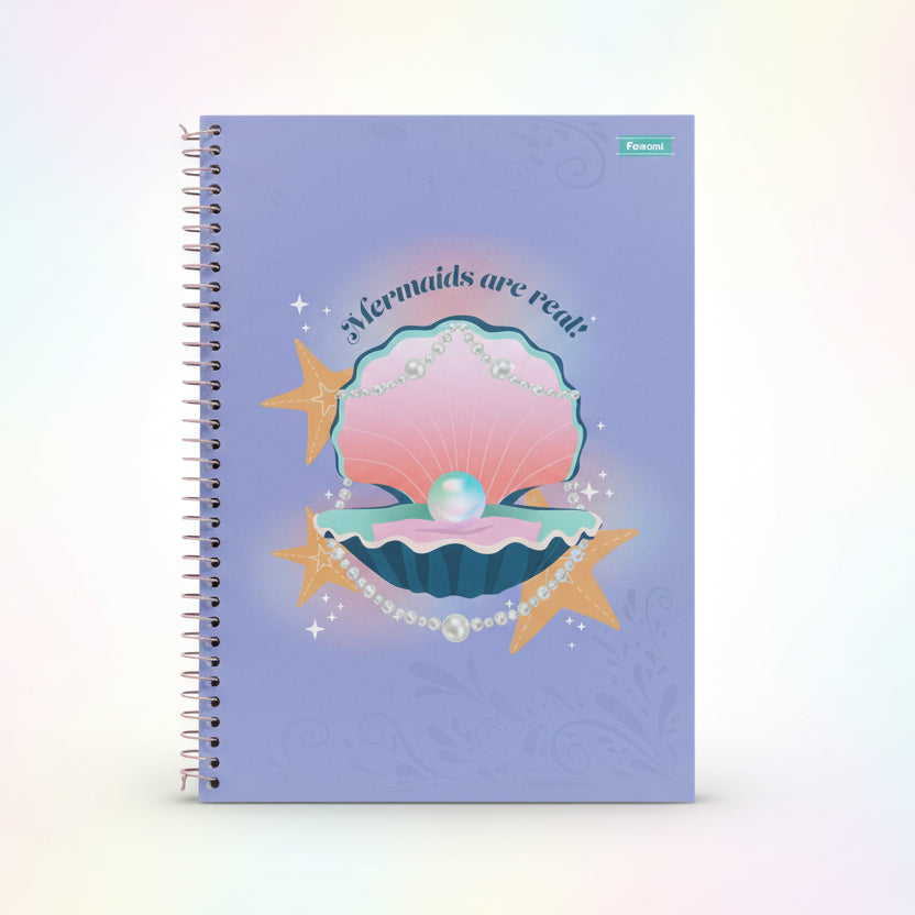 Caderno Universitário Foroni Sereia Mermaids Are Real Capa Dura 1 Matéria 80 Folhas 20x27,5 cm