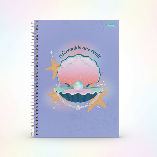 Caderno Universitário Foroni Sereia Mermaids Are Real Capa Dura 1 Matéria 80 Folhas 20x27,5 cm