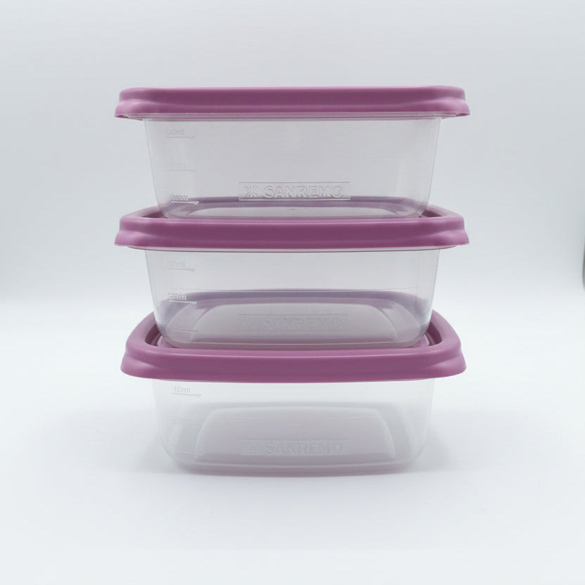 Conjunto 3 Potes Quadrados Hermético 530ml Sanremo Fácil — Micro-ondas, Freezer e Lava-louças | SR124/7C