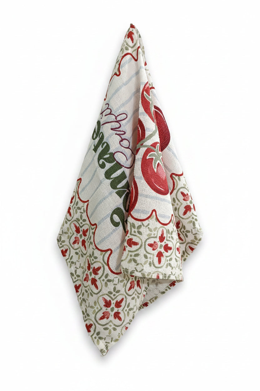 Pano de Copa Felpudo Döhler Prata Tomate 45x65cm 100% Algodão Alta Absorção 240 g/m² | Estampas Sortidas