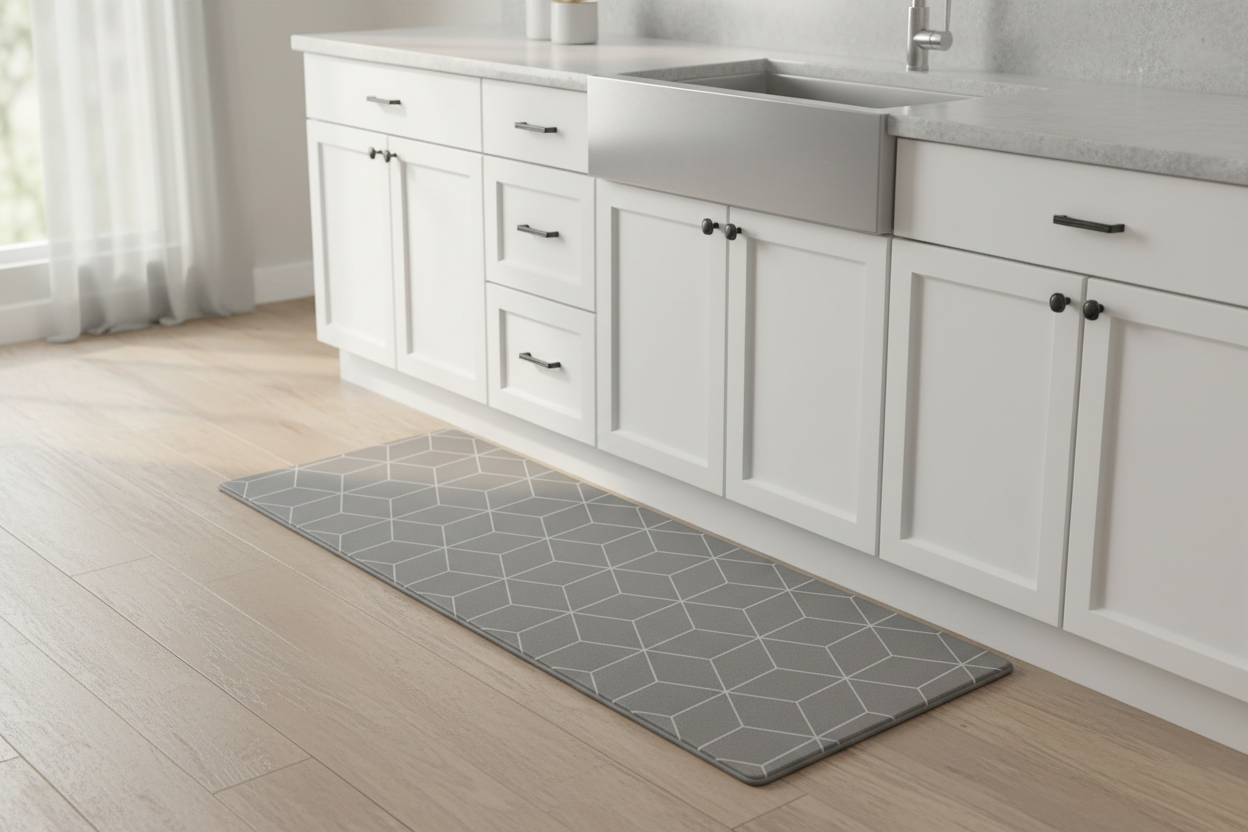 Tapete de Cozinha Passadeira Premier Niazitex 46x120cm – Geométrico Cinza | 100% PVC Antiderrapante