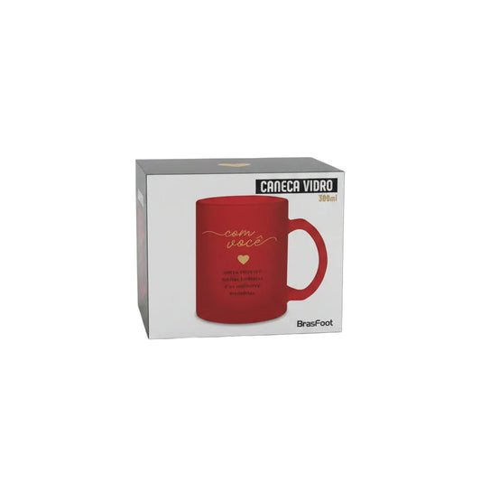 Caneca de Vidro Diamond 300ml — "A Vida é Mais Bonita ao Seu Lado" | Brasfoot | Com Caixa
