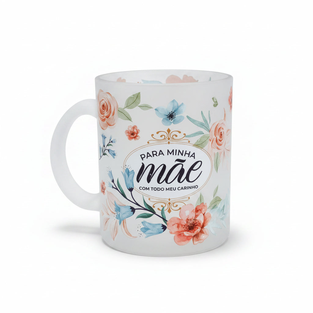 Caneca de Vidro Diamond 300ml Brasfoot – Para Minha Mãe com Carinho | Presente Dia das Mães