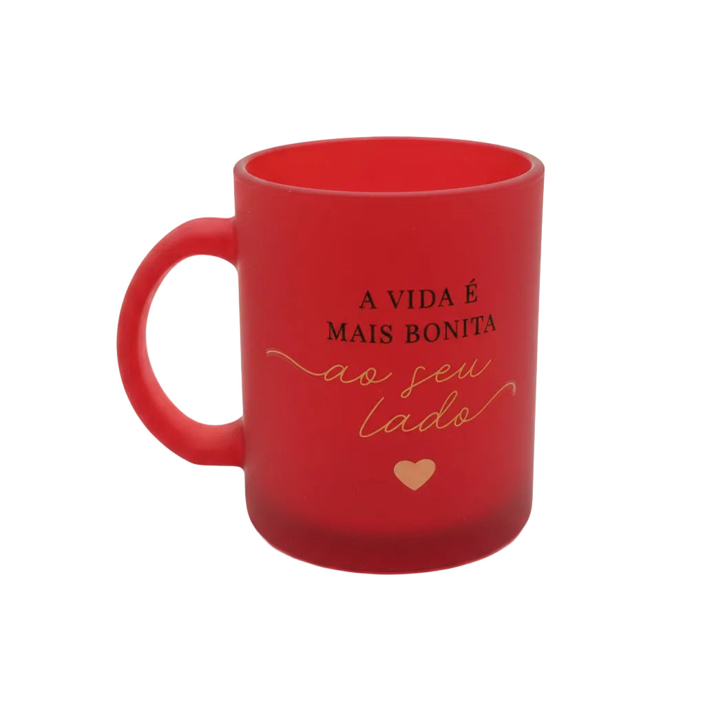 Caneca de Vidro Diamond 300ml — "A Vida é Mais Bonita ao Seu Lado" | Brasfoot | Com Caixa