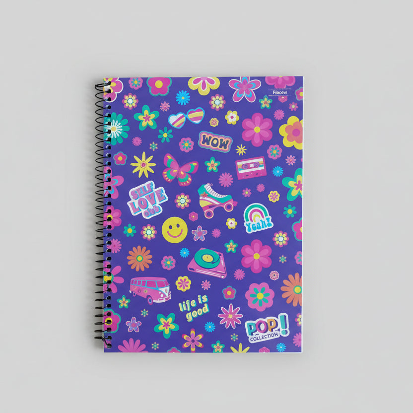 Caderno Universitário Foroni Pop Collection – 1 Matéria, 96 Folhas, Capa Dura, Espiral, Formato 200×275 mm – Design Colorido e Vibrante