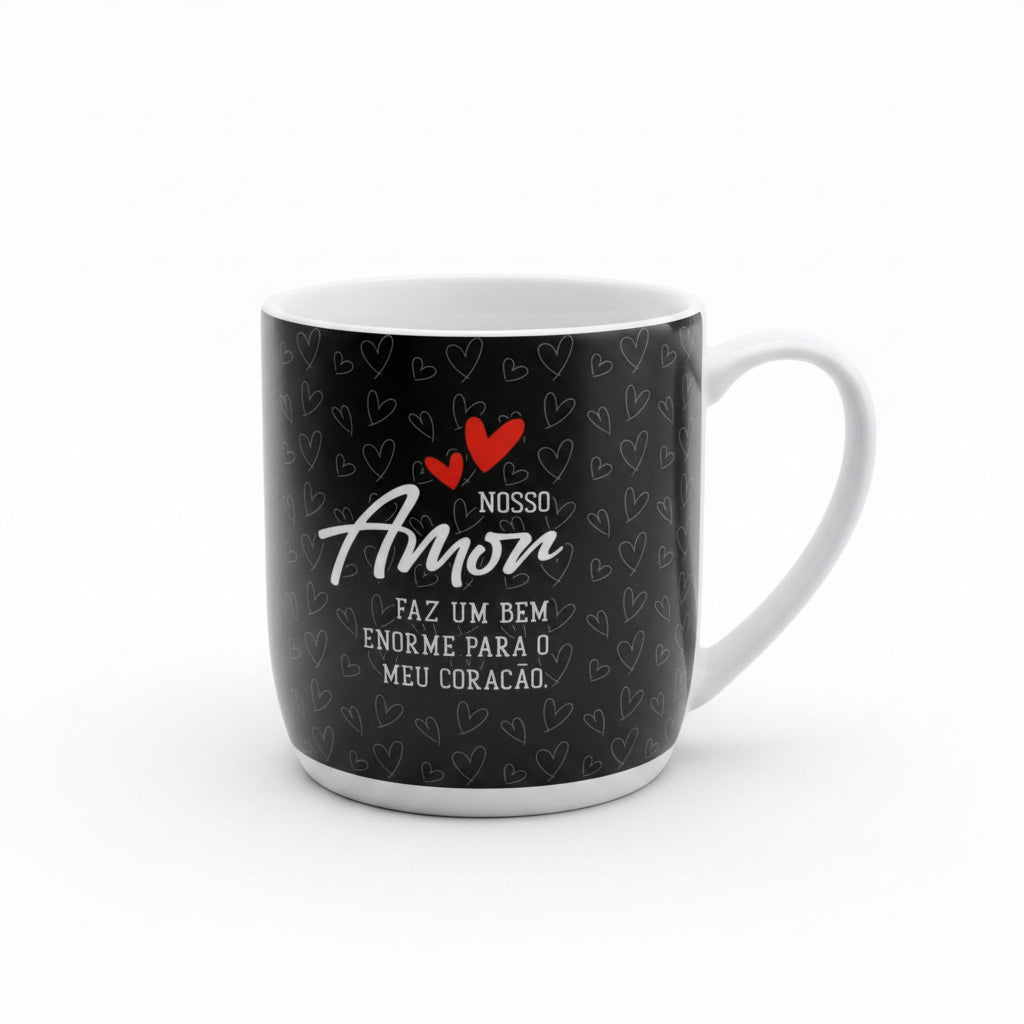 Caneca Porcelana Urban 300ml – Nosso Amor Faz um Bem Enorme Para Meu Coração | Brasfoot | Presente Criativo e Romântico