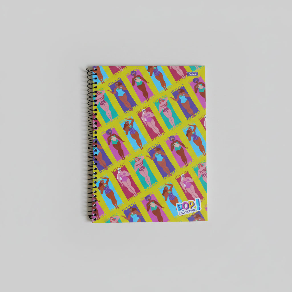 Caderno Universitário Foroni Pop Collection – 1 Matéria, 96 Folhas, Capa Dura, Espiral, Formato 200×275 mm – Design Colorido e Vibrante