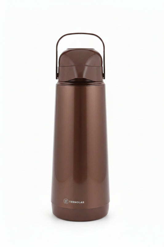 Garrafa Térmica Termolar Lúmina 1,8L Inox Marrom Café da Tarde | Bomba de Pressão | 12h Quente