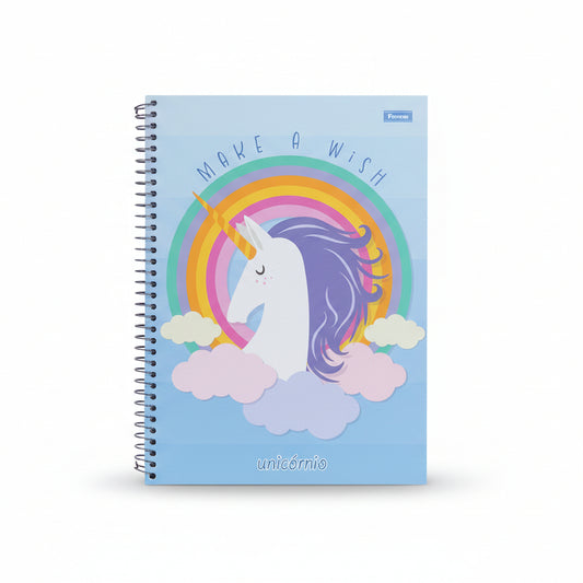 Caderno Unicórnio Foroni 1 Matéria 80 Folhas Capa Dura Espiral