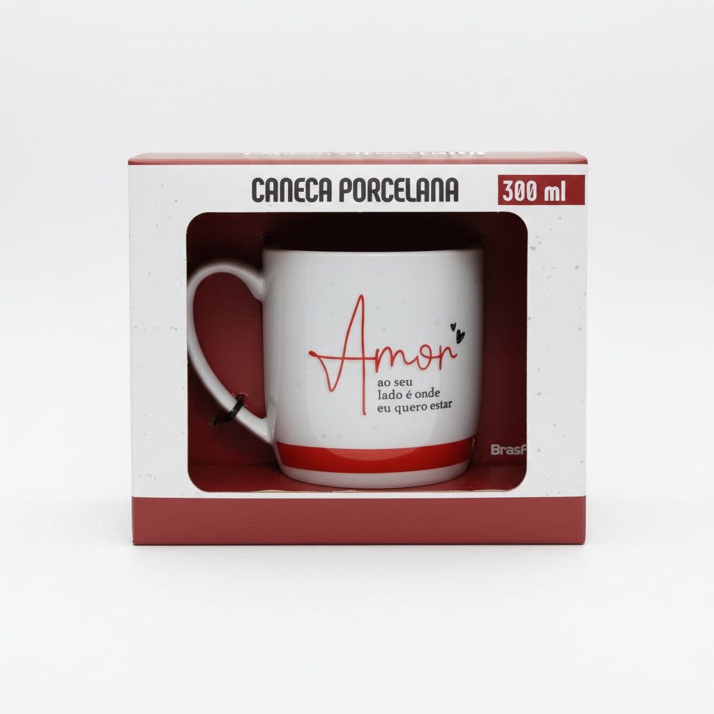 Caneca de Porcelana Urban 300ml “Ao Seu Lado É Onde Eu Quero Estar” | Brasfoot Presentes