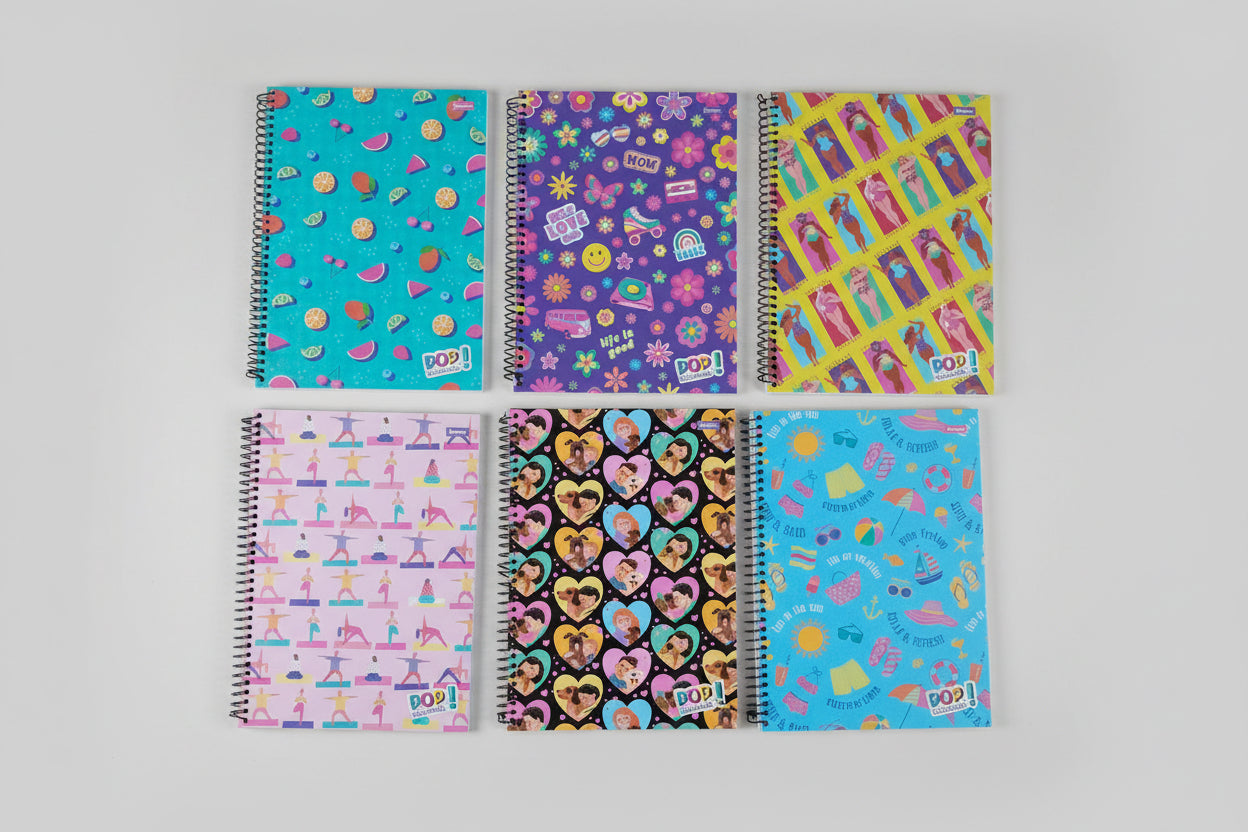 Caderno Universitário Foroni Pop Collection – 1 Matéria, 96 Folhas, Capa Dura, Espiral, Formato 200×275 mm – Design Colorido e Vibrante
