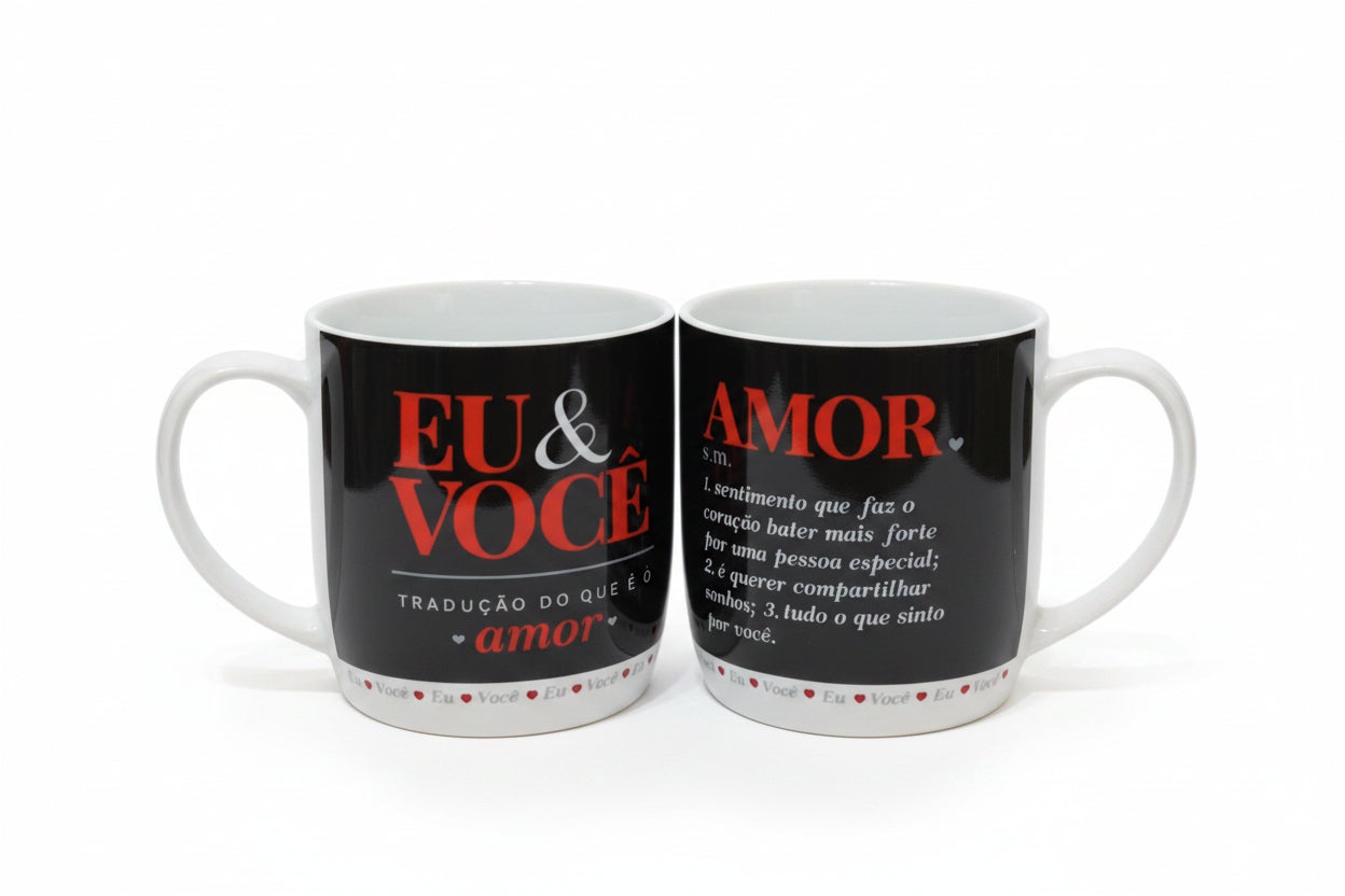 Kit 2 Canecas Porcelana 300ml Eu e Você, Tradução de Amor | Brasfoot