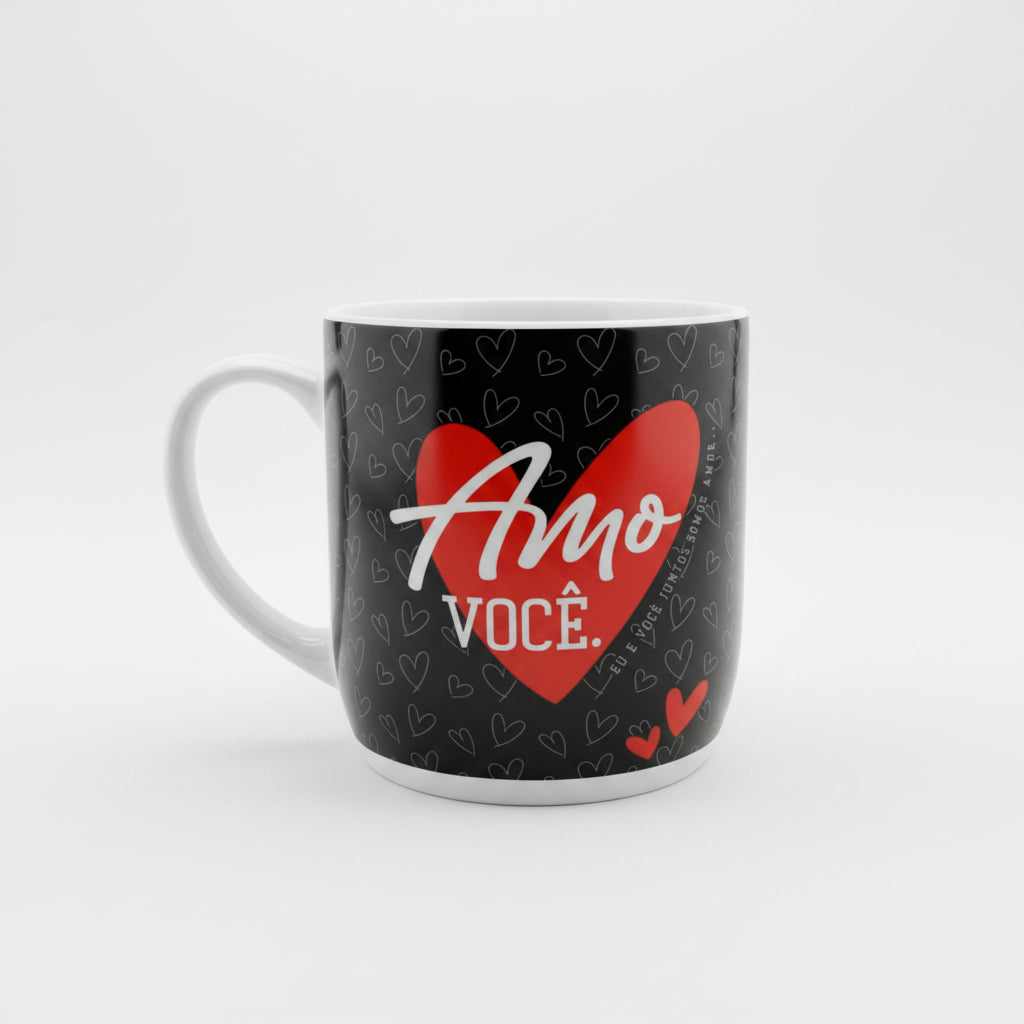 Caneca Porcelana Urban 300ml – Nosso Amor Faz um Bem Enorme Para Meu Coração | Brasfoot | Presente Criativo e Romântico