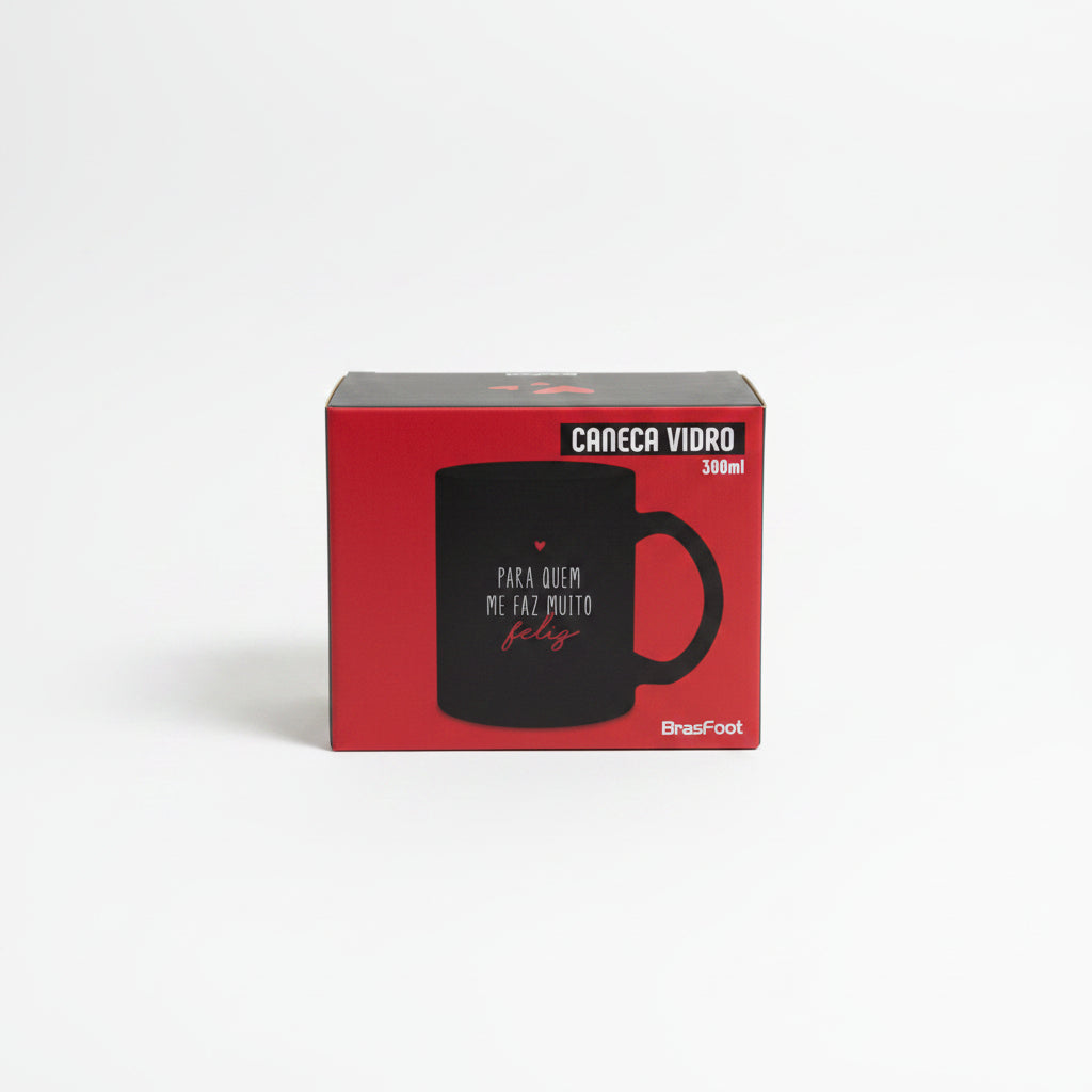 Caneca de Vidro Diamond 300ml Brasfoot – “Você Me Faz Muito Feliz”