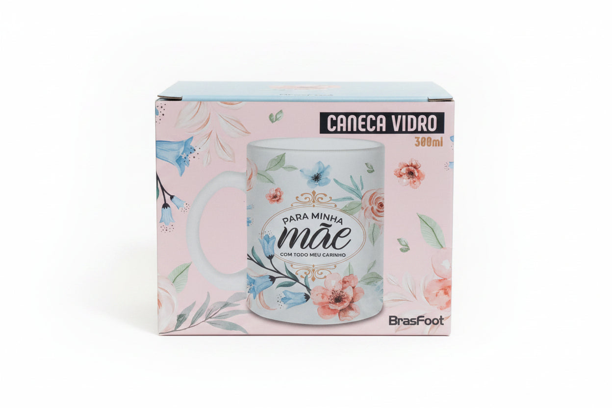 Caneca de Vidro Diamond 300ml Brasfoot – Para Minha Mãe com Carinho | Presente Dia das Mães