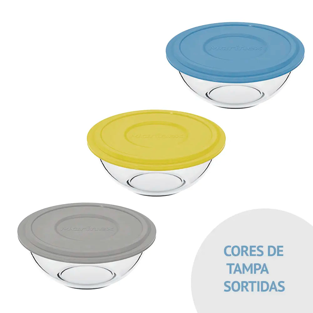 Tigela de Vidro Marinex Plus Astral 3 Litros com Tampa Plástica sem BPA – Micro-ondas, Freezer e Lava-louças