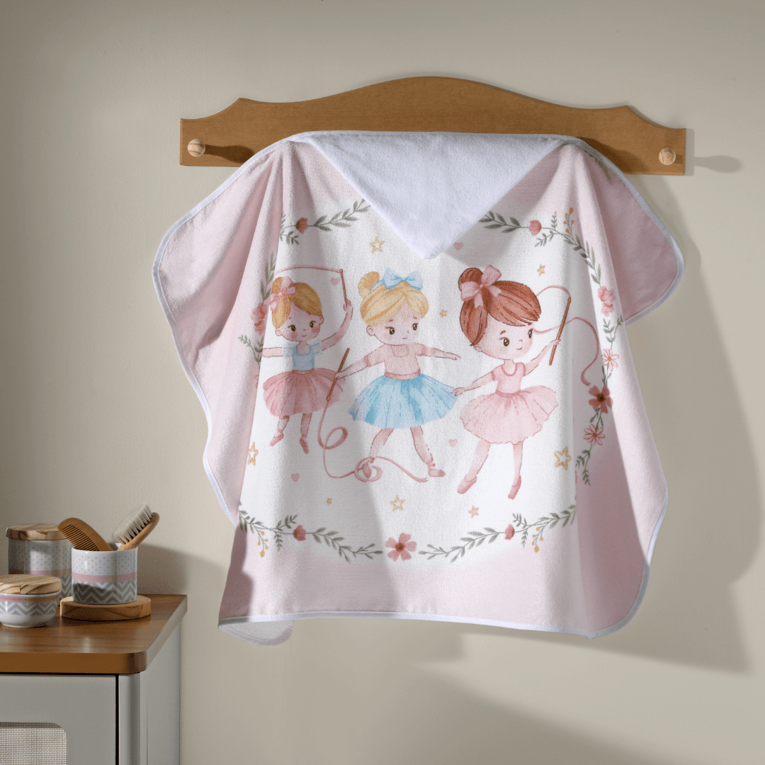 Toalha de Banho Infantil com Capuz Bailarina Döhler Velour 100% Algodão 90x70cm