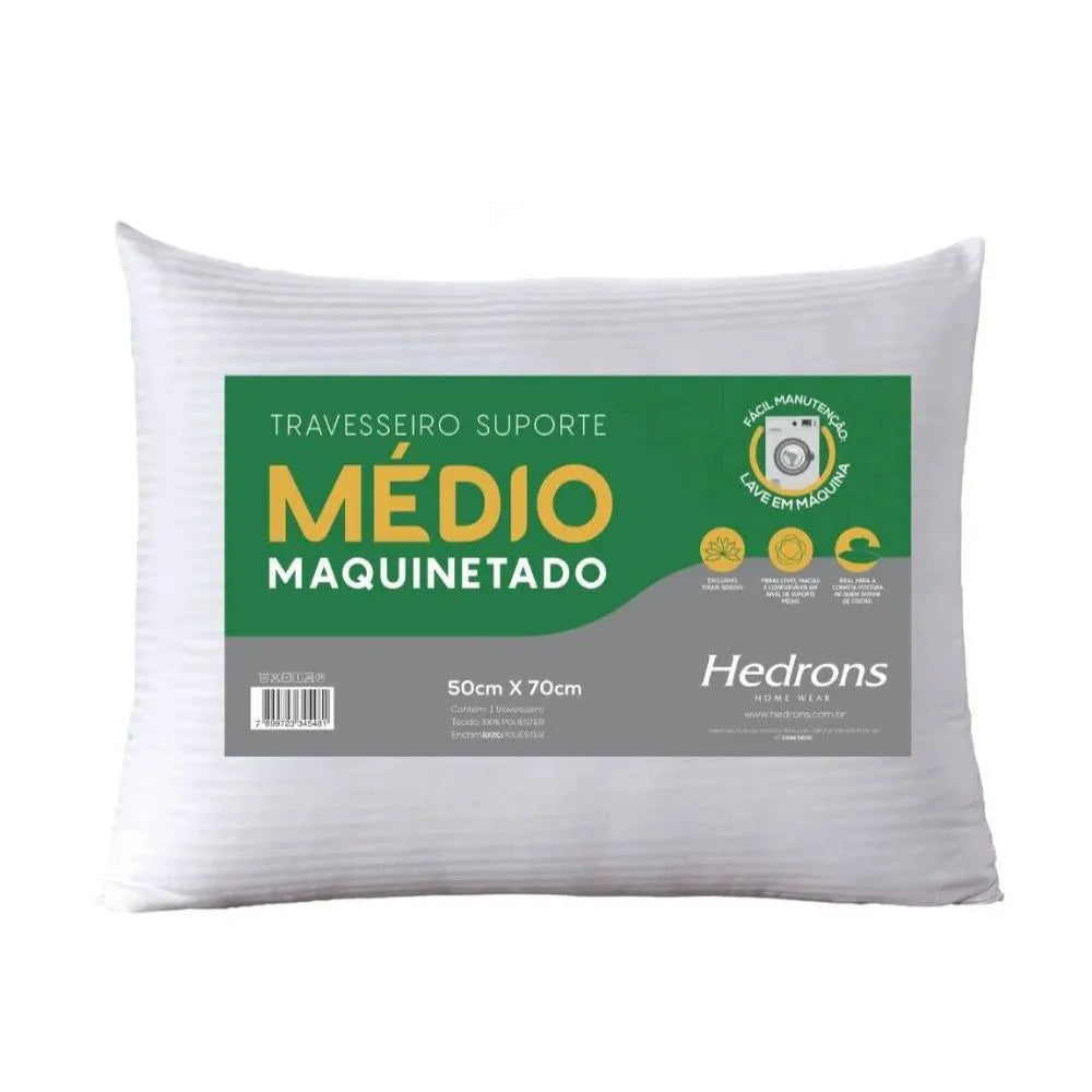 Travesseiro Hedrons Maquinetado Suporte Médio 50x70cm — Fibra Siliconizada, Toque de Seda