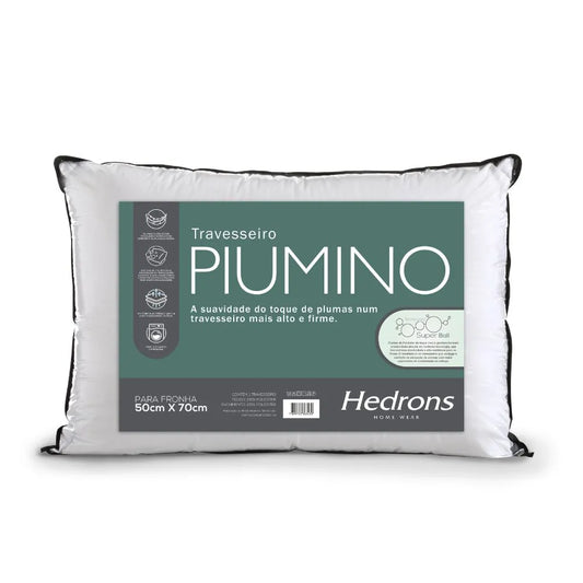 Travesseiro Piumino Hedrons 50x70cm – Fibra Siliconizada Super Ball, Suporte Firme, Toque de Plumas