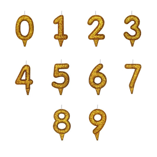 Vela de Aniversário Glamour Dourada Brilho – Números 0 a 9 | Brink Fest
